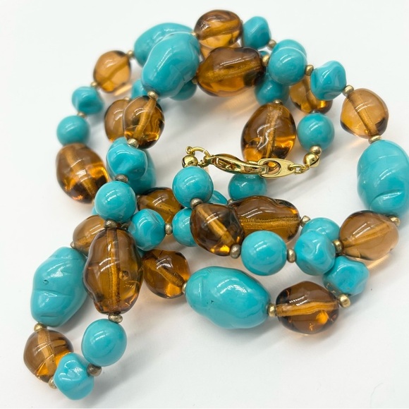 Joan Rivers Turquoise Blue and Amber Beaded Necklace - Picture 2 of 3